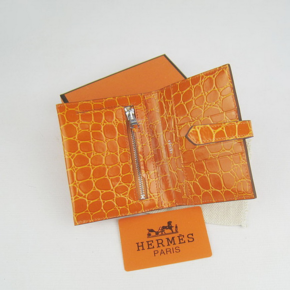 Cheap Replica Hermes Orange Crocodile Veins Wallet H006